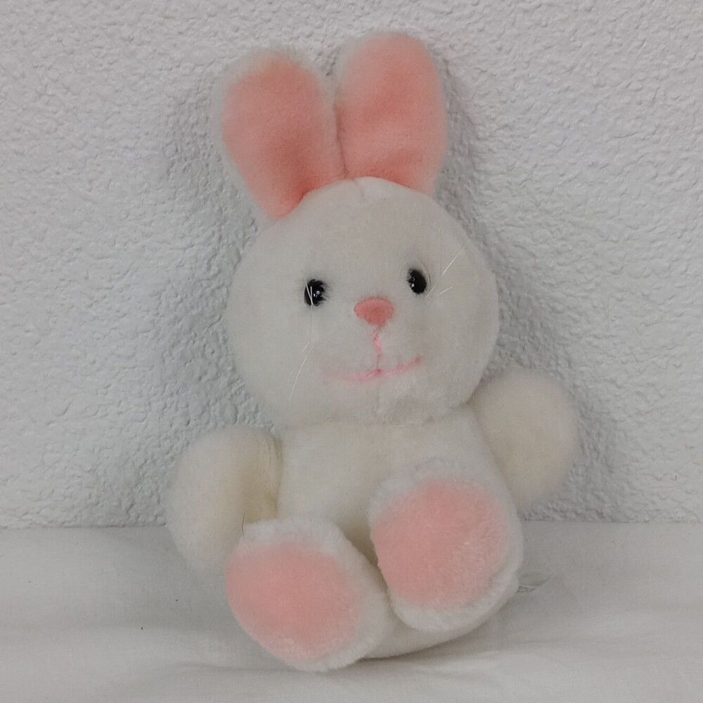 Vintage Dakin Plush White Rabbit Stuffed Animal 1981 Bunny Pink and White Toy